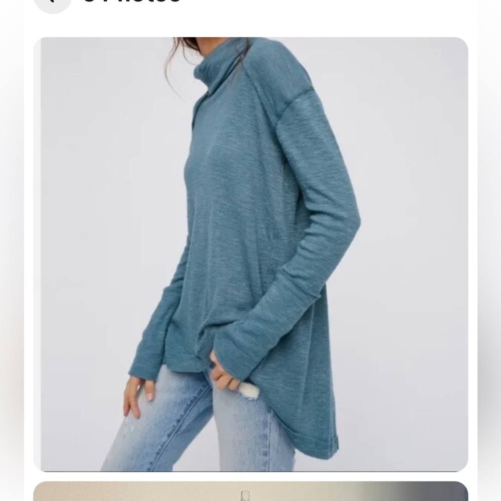 Free People We The Free Women's Split Back Turtleneck Sweater in Teal Size XS